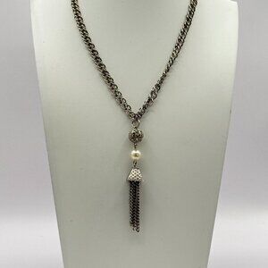 Vintage Silver Tone Tassel Necklace